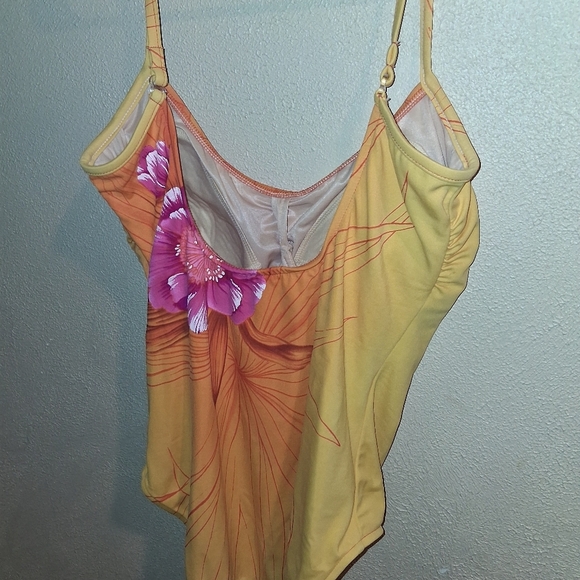 Carol Wior Sunset floral one piece Orange Pink swimsuit, size 14 - Picture 6 of 7